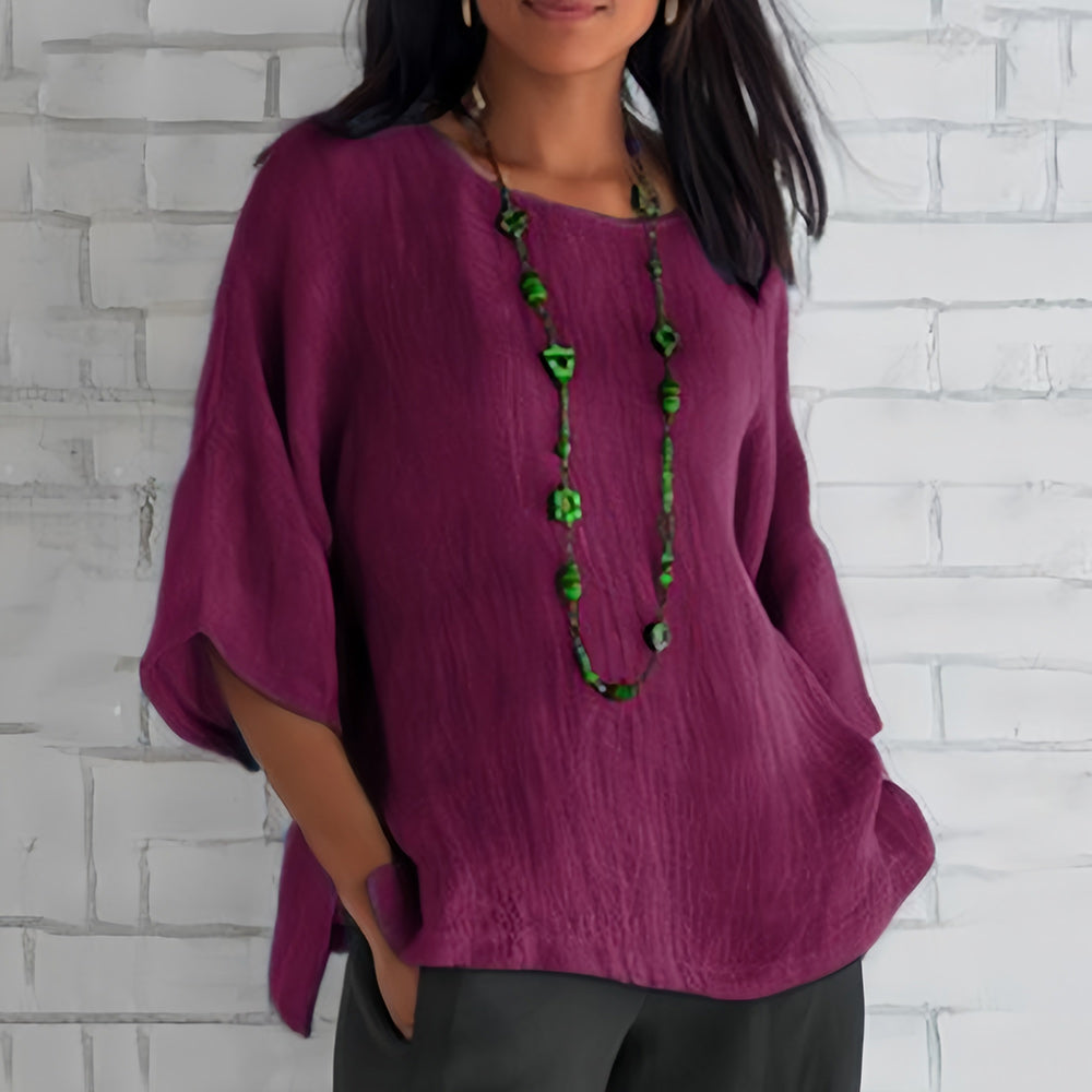 Lune London | Pink Loose Round Neck Shirt with 3/4 Sleeves for Women