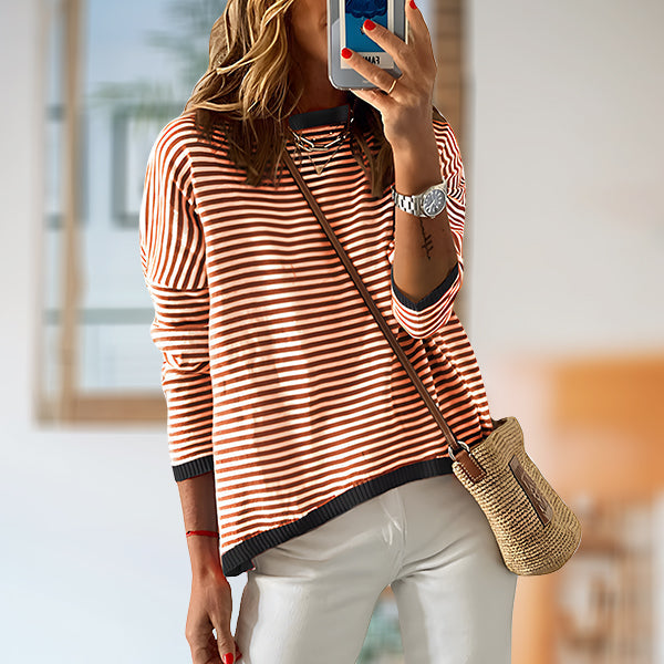 Lune London | Striped, Loose, and Versatile Long Sleeve Knit Sweater Top for Women