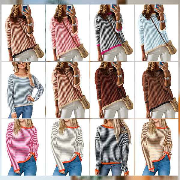 Lune London | Striped, Loose, and Versatile Long Sleeve Knit Sweater Top for Women