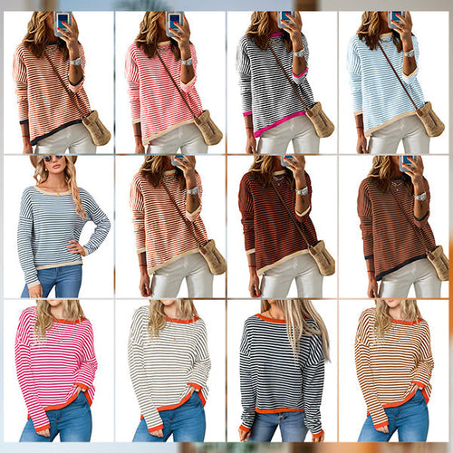 Lune London | Striped, Loose, and Versatile Long Sleeve Knit Sweater Top for Women