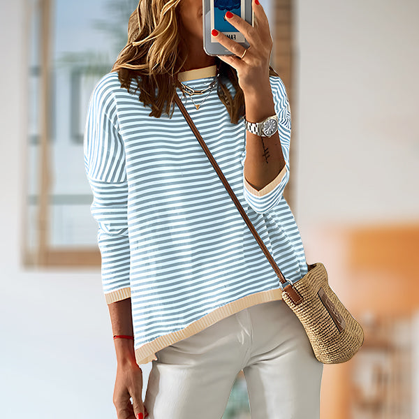 Lune London | Striped, Loose, and Versatile Long Sleeve Knit Sweater Top for Women