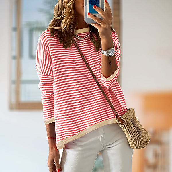 Lune London | Striped, Loose, and Versatile Long Sleeve Knit Sweater Top for Women