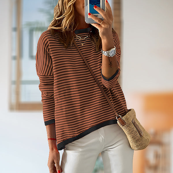 Lune London | Striped, Loose, and Versatile Long Sleeve Knit Sweater Top for Women