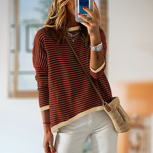 Lune London | Striped, Loose, and Versatile Long Sleeve Knit Sweater Top for Women