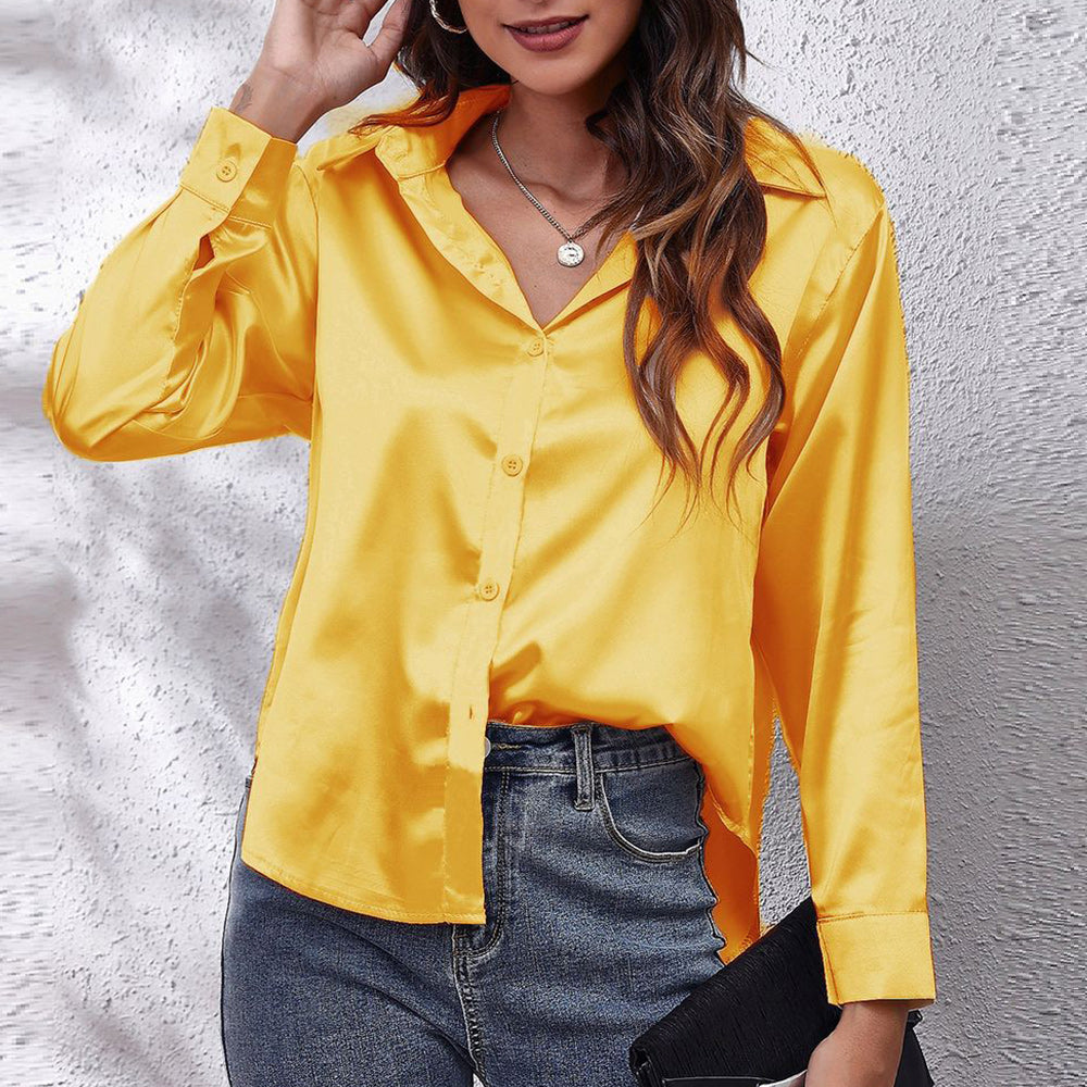 Lune London | Solid Long Sleeve Shirt Made of Satin Imitation Silk for Women