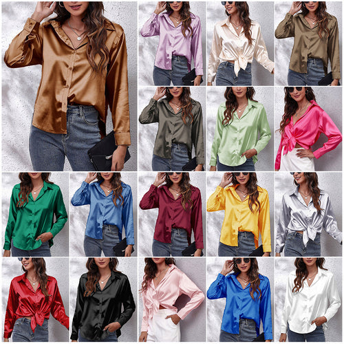 Lune London | Solid Long Sleeve Shirt Made of Satin Imitation Silk for Women