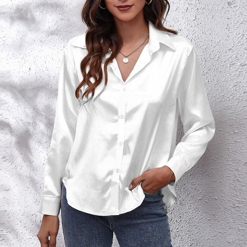 Lune London | Solid Long Sleeve Shirt Made of Satin Imitation Silk for Women