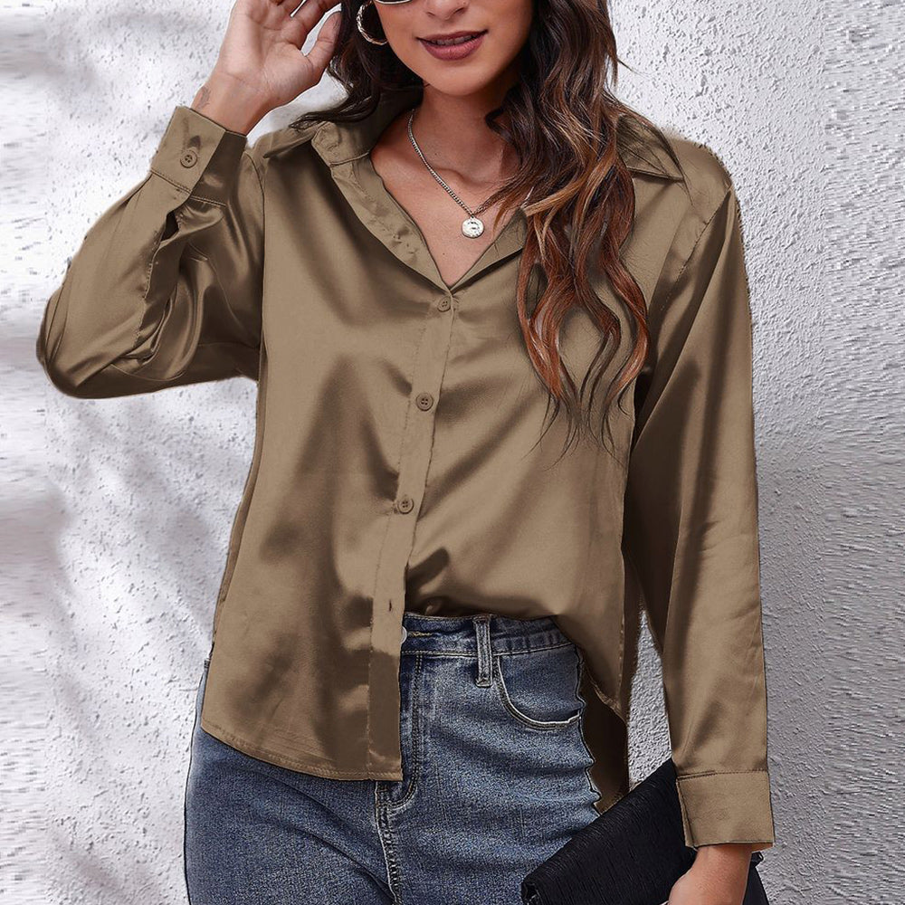 Lune London | Solid Long Sleeve Shirt Made of Satin Imitation Silk for Women