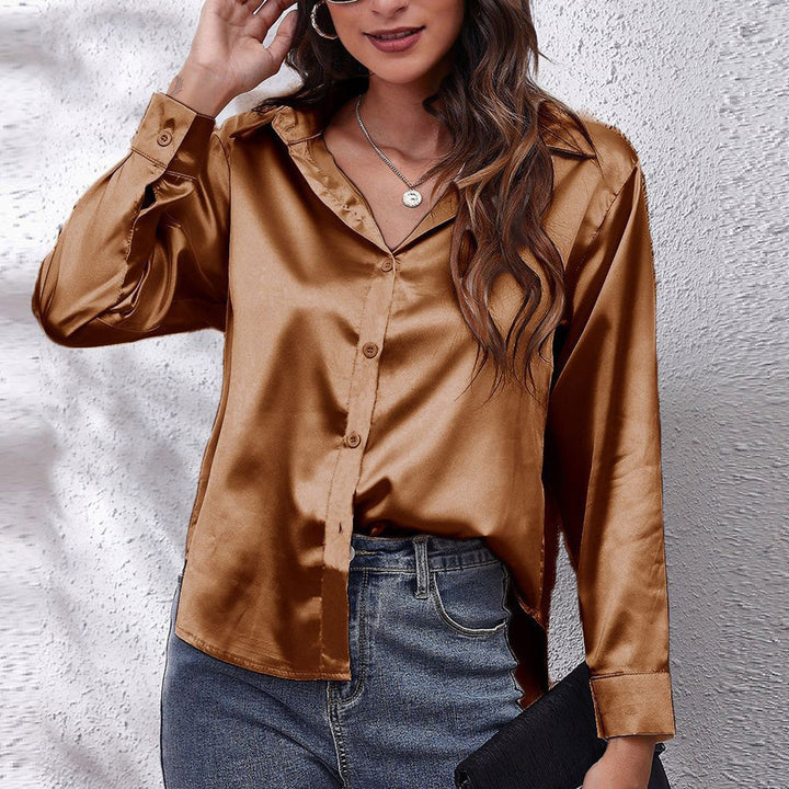 Lune London | Solid Long Sleeve Shirt Made of Satin Imitation Silk for Women