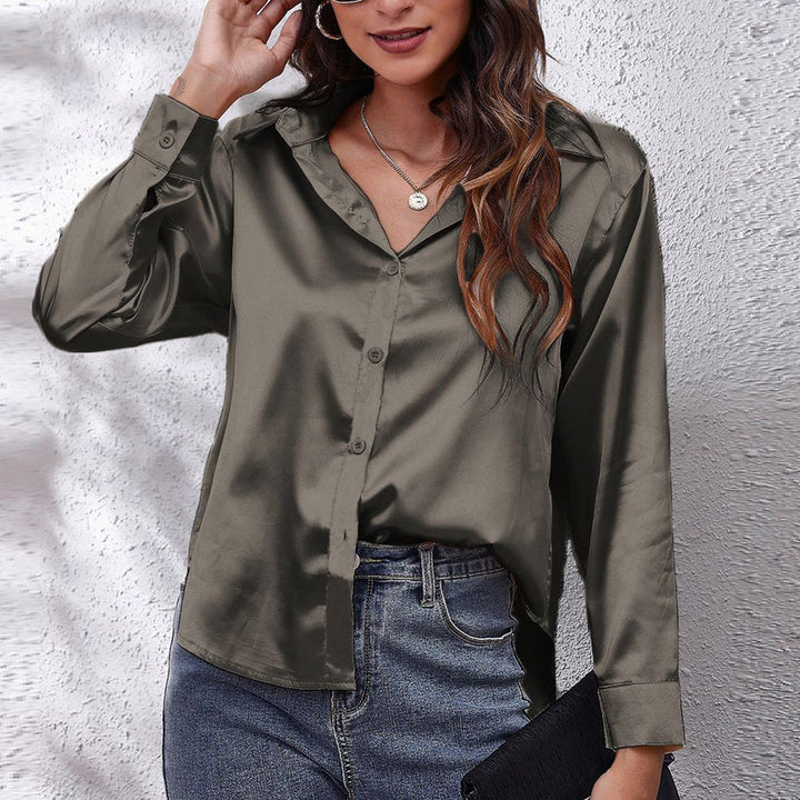 Lune London | Solid Long Sleeve Shirt Made of Satin Imitation Silk for Women