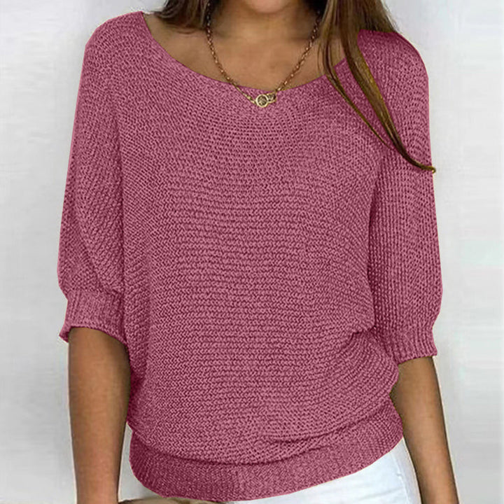 Lune London | Solid Round Neck Sweater with Three Quarter Sleeves for Women