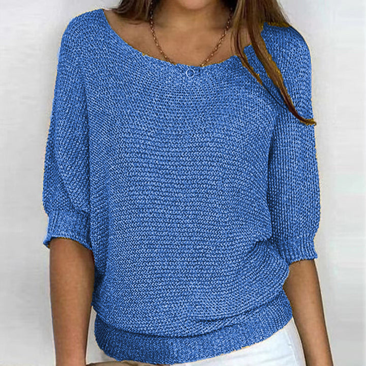 Lune London | Solid Round Neck Sweater with Three Quarter Sleeves for Women