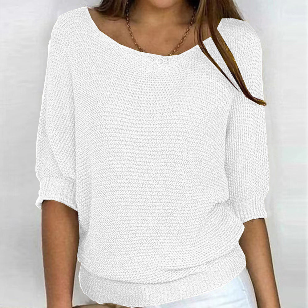 Lune London | Solid Round Neck Sweater with Three Quarter Sleeves for Women