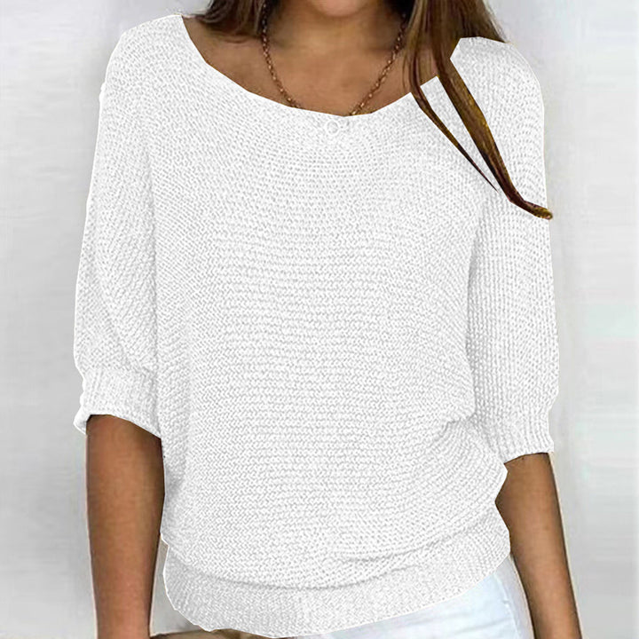 Lune London | Solid Round Neck Sweater with Three Quarter Sleeves for Women