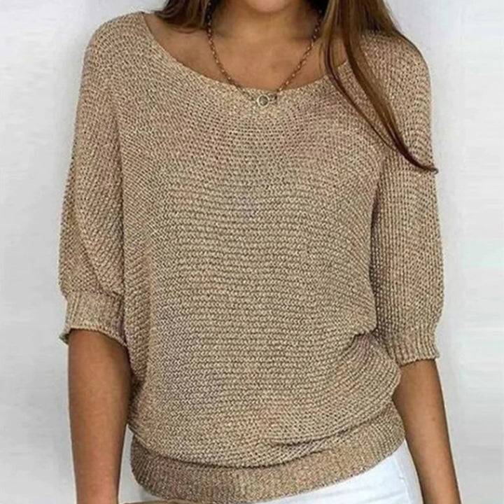 Lune London | Solid Round Neck Sweater with Three Quarter Sleeves for Women