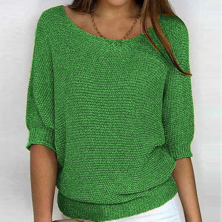 Lune London | Solid Round Neck Sweater with Three Quarter Sleeves for Women