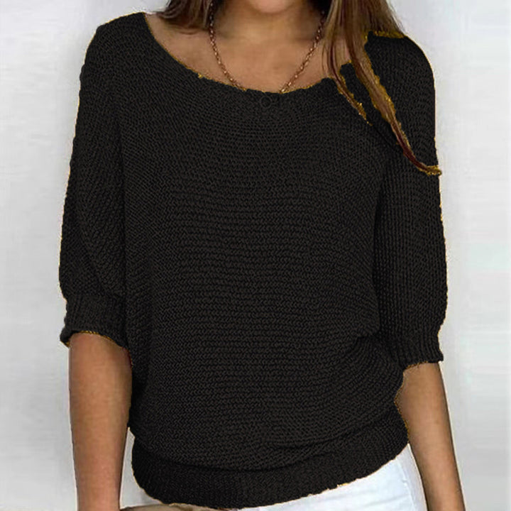 Lune London | Solid Round Neck Sweater with Three Quarter Sleeves for Women