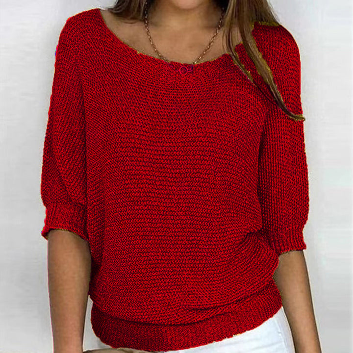 Lune London | Solid Round Neck Sweater with Three Quarter Sleeves for Women