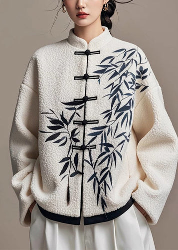 Lune London | White Chinese Bamboo Button Plush Jacket Winter