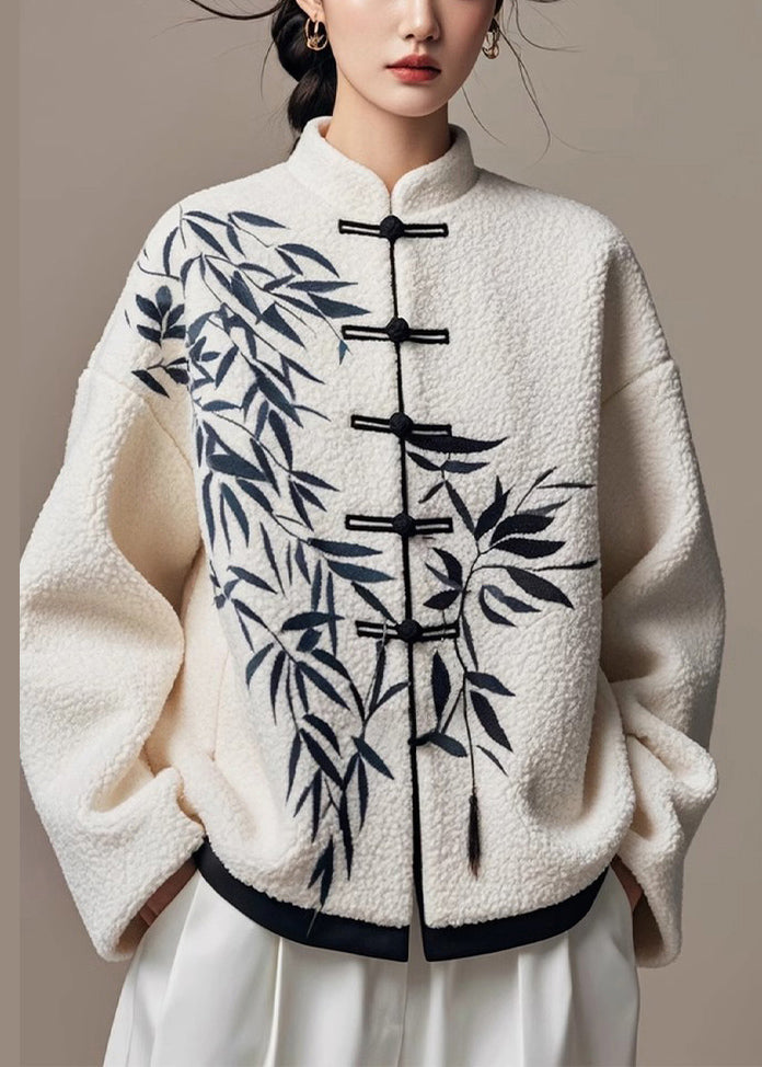 Lune London | White Chinese Bamboo Button Plush Jacket Winter