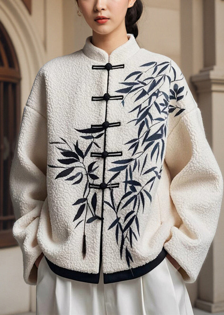 Lune London | White Chinese Bamboo Button Plush Jacket Winter