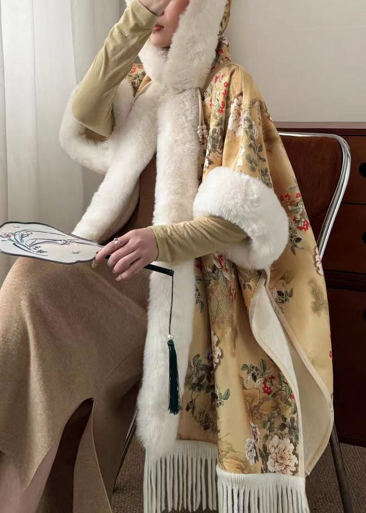 Lune London | Yellow Faux Fur Collar Open Side Warm Winter Fleece Coats