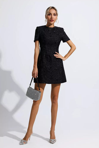 Lune London | Black Jacquard Flower Dress