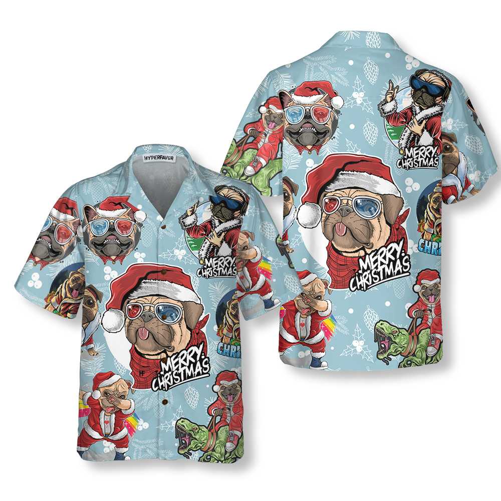 Lune London | Superb Christmas Pug Hawaiian shirt, fun Christmas gift for Pug lovers