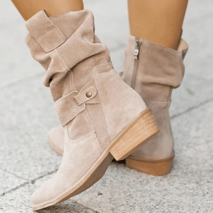 Lune London | Ankle Boots - Casual Design - Suede - Mid-High Block Heel - Buckle Detail