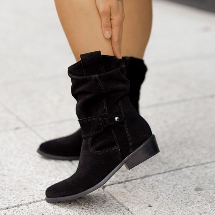 Lune London | Ankle Boots - Casual Design - Suede - Mid-High Block Heel - Buckle Detail