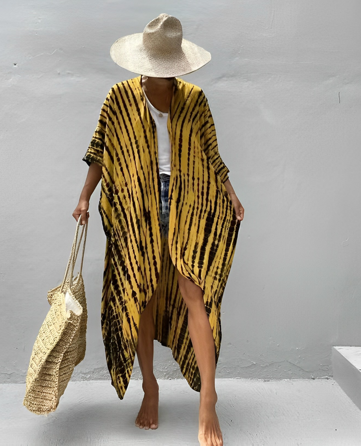 Lune London | Retro Kimono Longer, Patterned Beach Kimono with Belt for Women