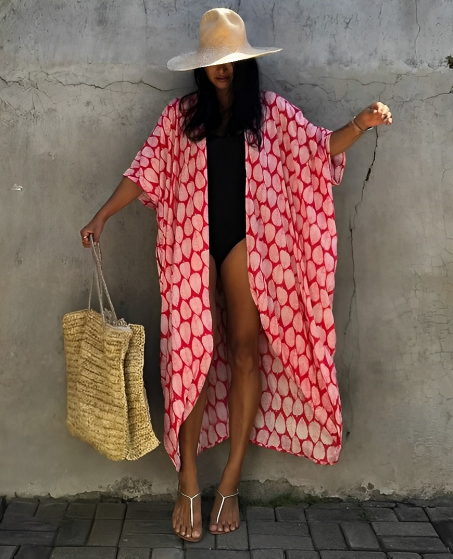 Lune London | Retro Kimono Longer, Patterned Beach Kimono with Belt for Women