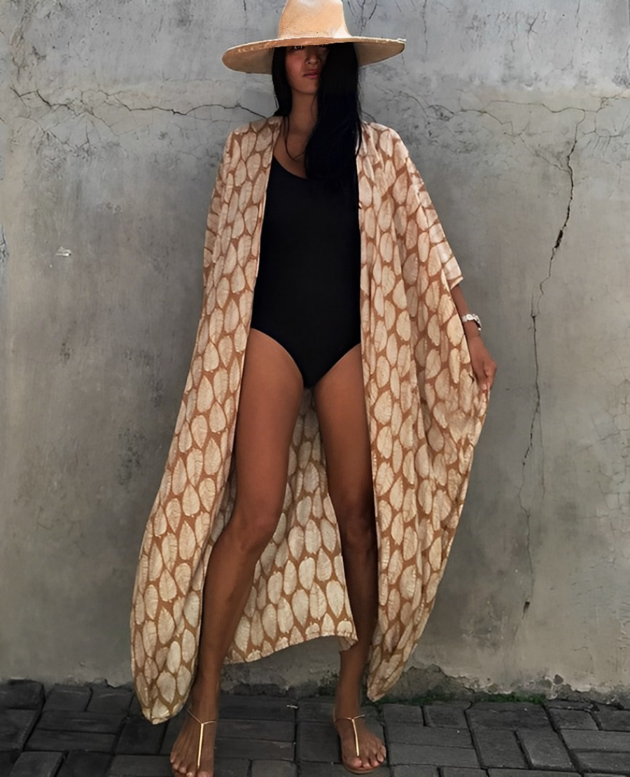 Lune London | Retro Kimono Longer, Patterned Beach Kimono with Belt for Women