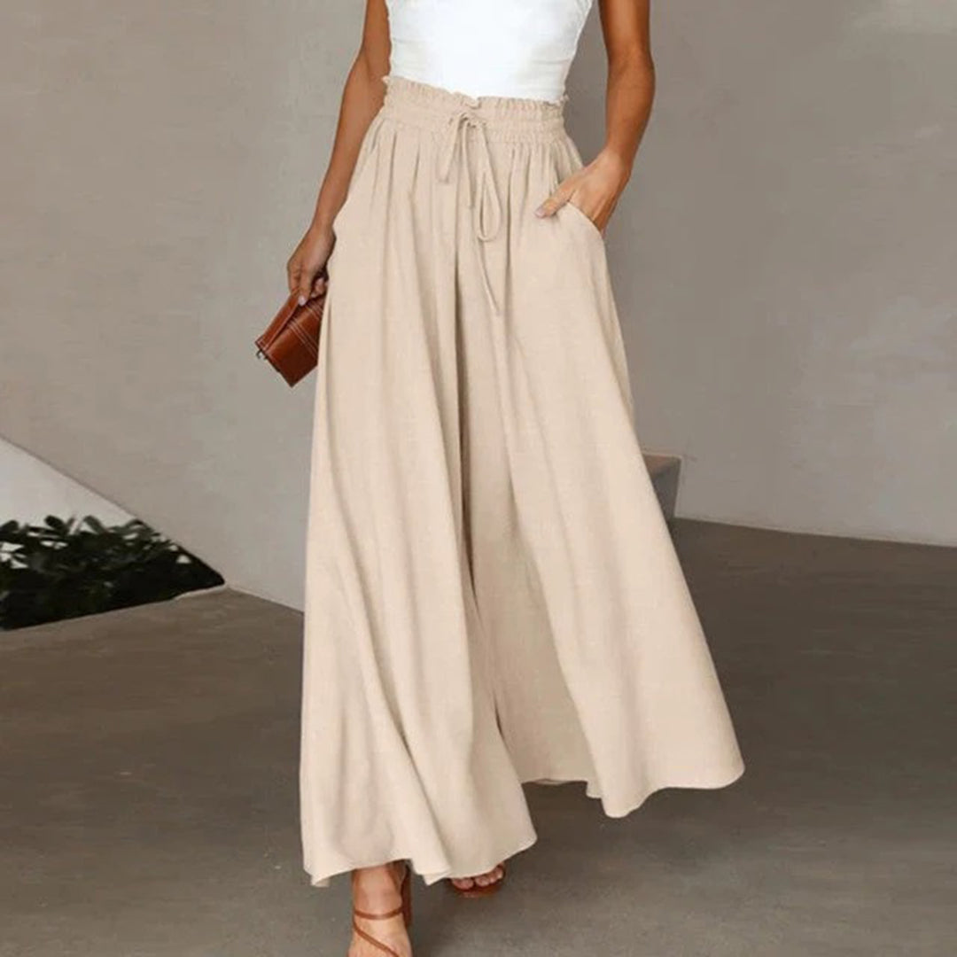 Lune London | Maxi Skirt High Waist Elastic with Lacing A-Line with Pockets Long and Airy