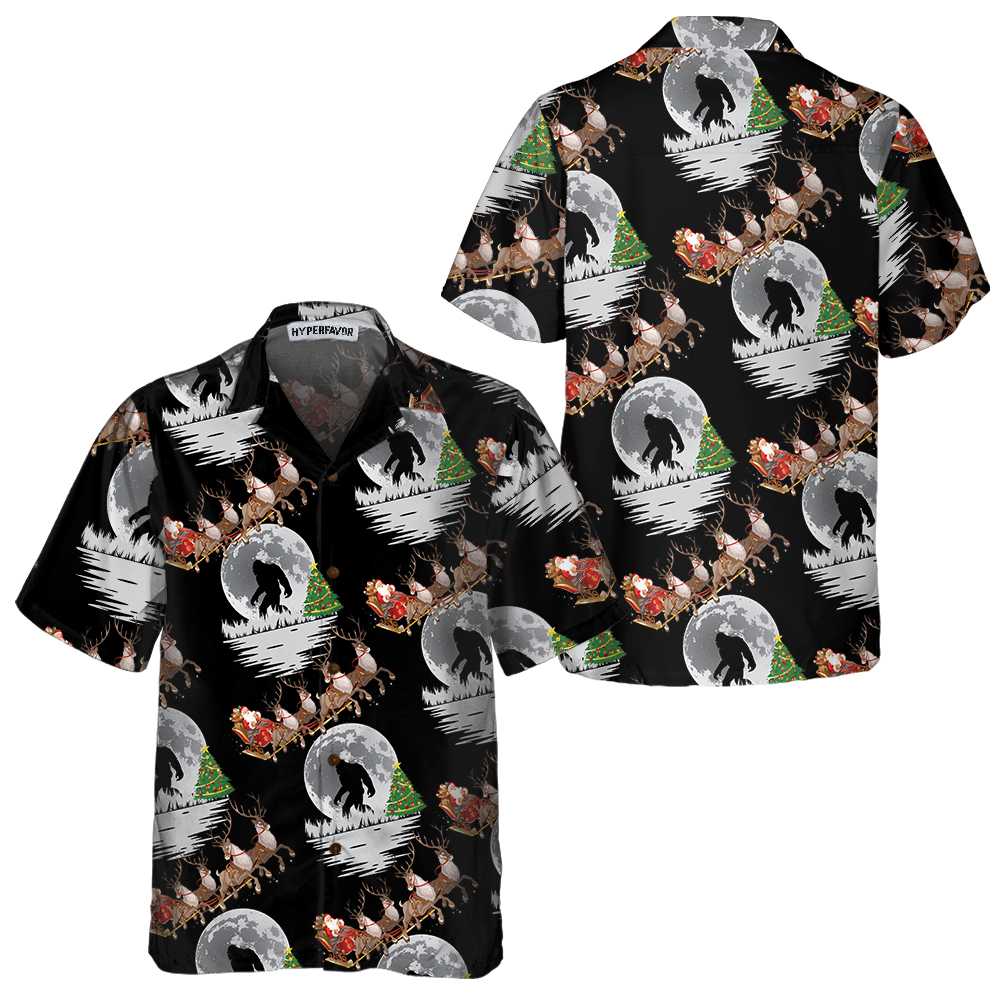 Lune London | Bigfoot & Santa Claus at Christmas Hawaiian Shirt, Fun Christmas Shirts for Men
