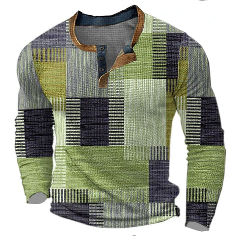 Lune London | Patchwork knit sweater - Modern Henley style for autumn and winter