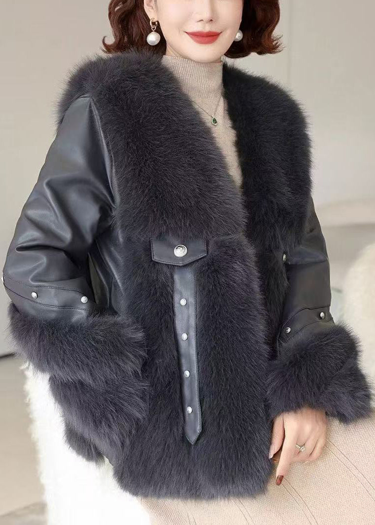 Lune London | Patchwork Bags Vison Velvet Coats V-Neck Winter