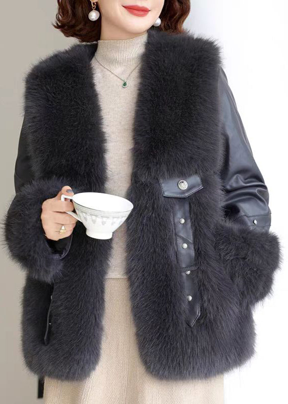 Lune London | Patchwork Bags Vison Velvet Coats V-Neck Winter