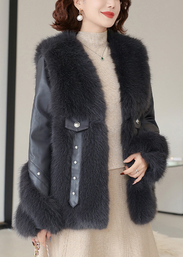 Lune London | Patchwork Bags Vison Velvet Coats V-Neck Winter