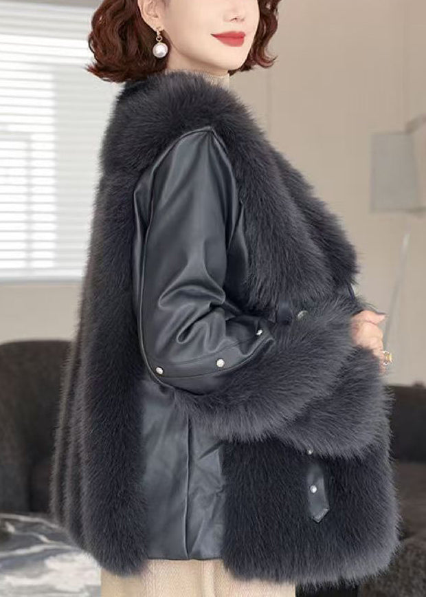 Lune London | Patchwork Bags Vison Velvet Coats V-Neck Winter