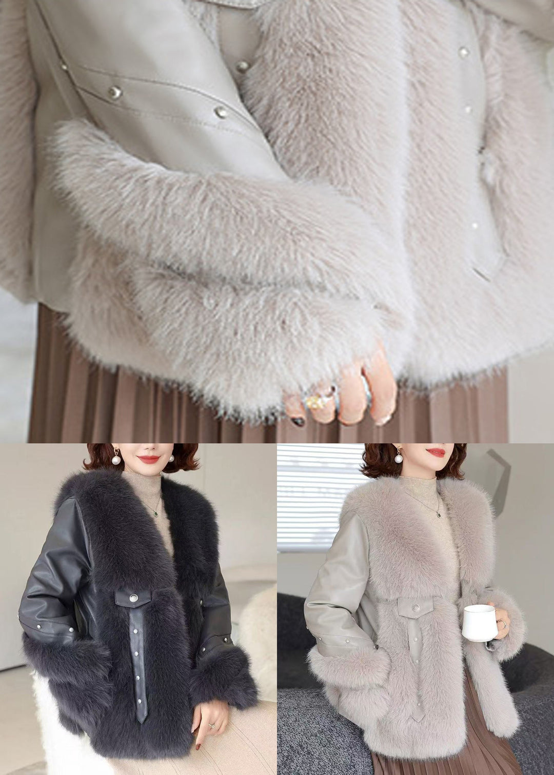 Lune London | Patchwork Bags Vison Velvet Coats V-Neck Winter