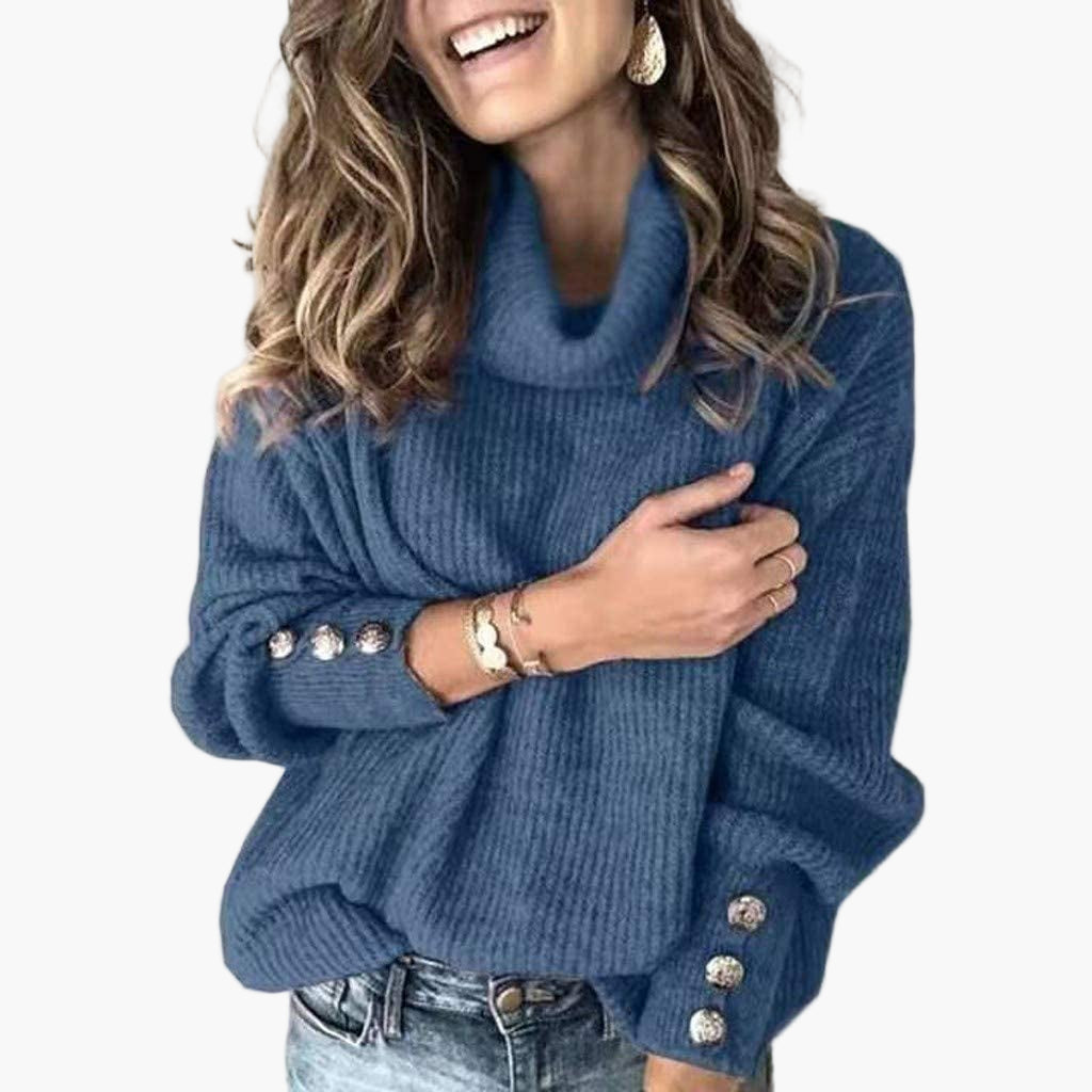 Chic und Stil | Turtleneck sweater with button details - Trendy casual knit sweater