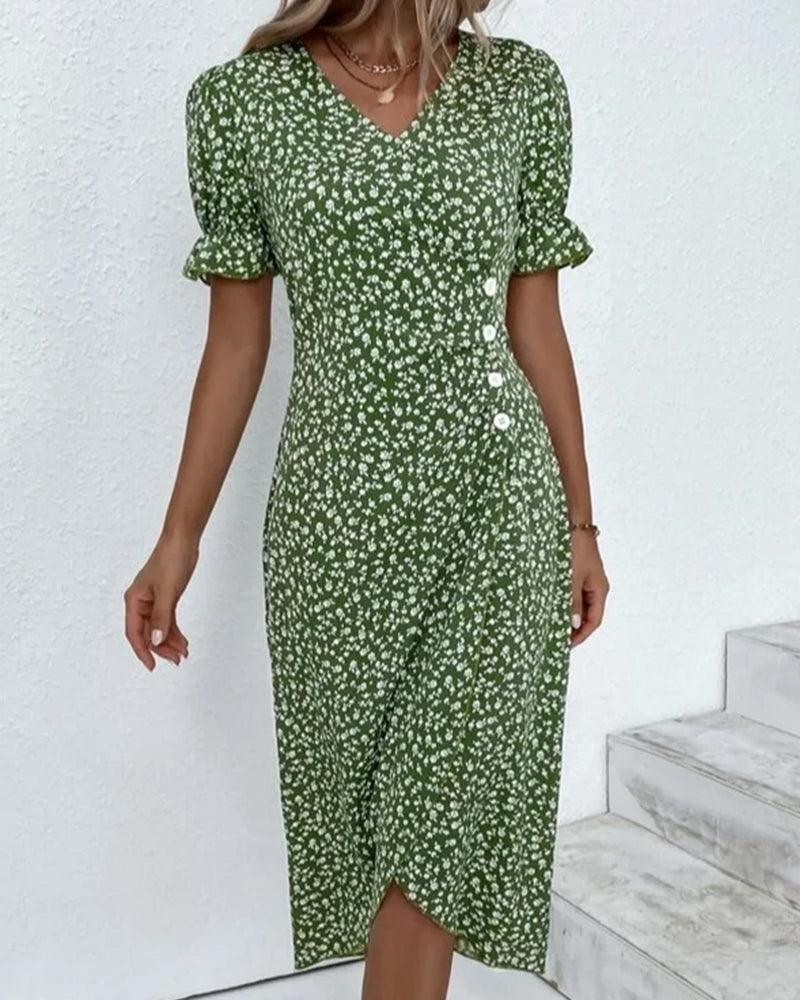 Lune London | Midi Flower Summer Dress with Short Sleeves