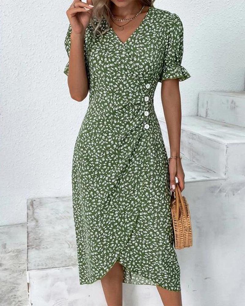 Lune London | Midi Flower Summer Dress with Short Sleeves