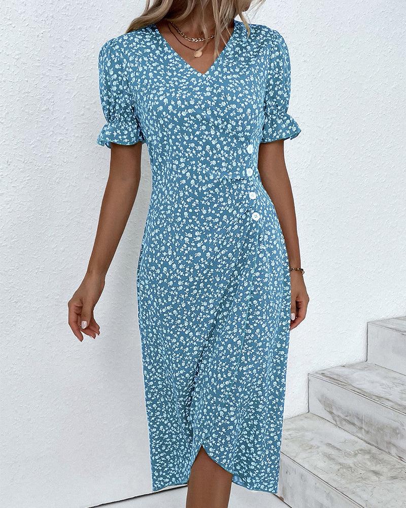Lune London | Midi Flower Summer Dress with Short Sleeves