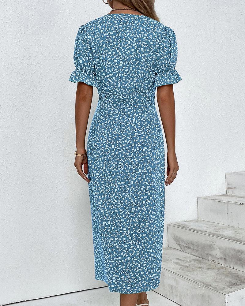 Lune London | Midi Flower Summer Dress with Short Sleeves