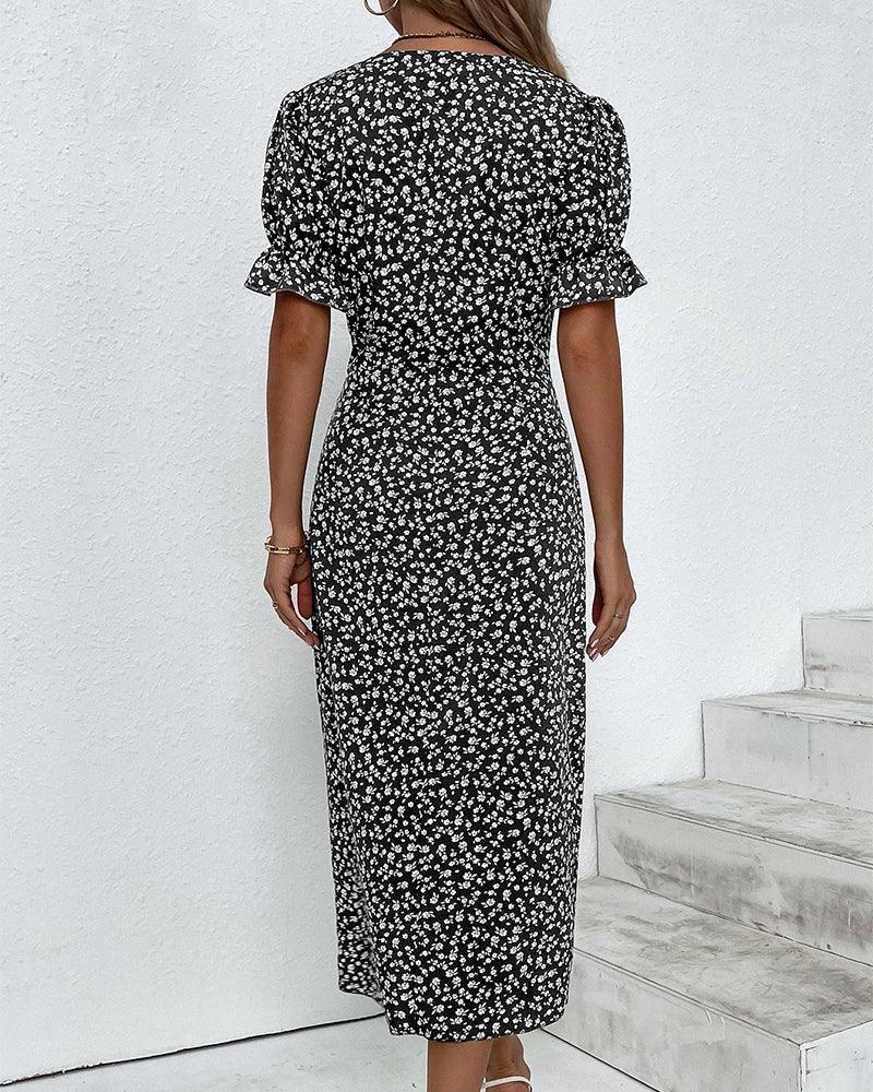 Lune London | Midi Flower Summer Dress with Short Sleeves