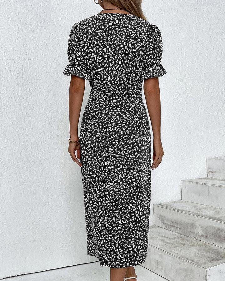 Lune London | Midi Flower Summer Dress with Short Sleeves