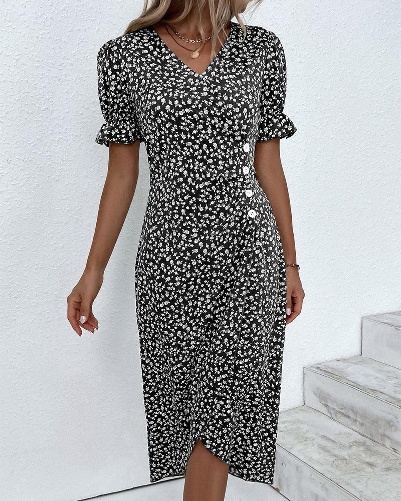 Lune London | Midi Flower Summer Dress with Short Sleeves