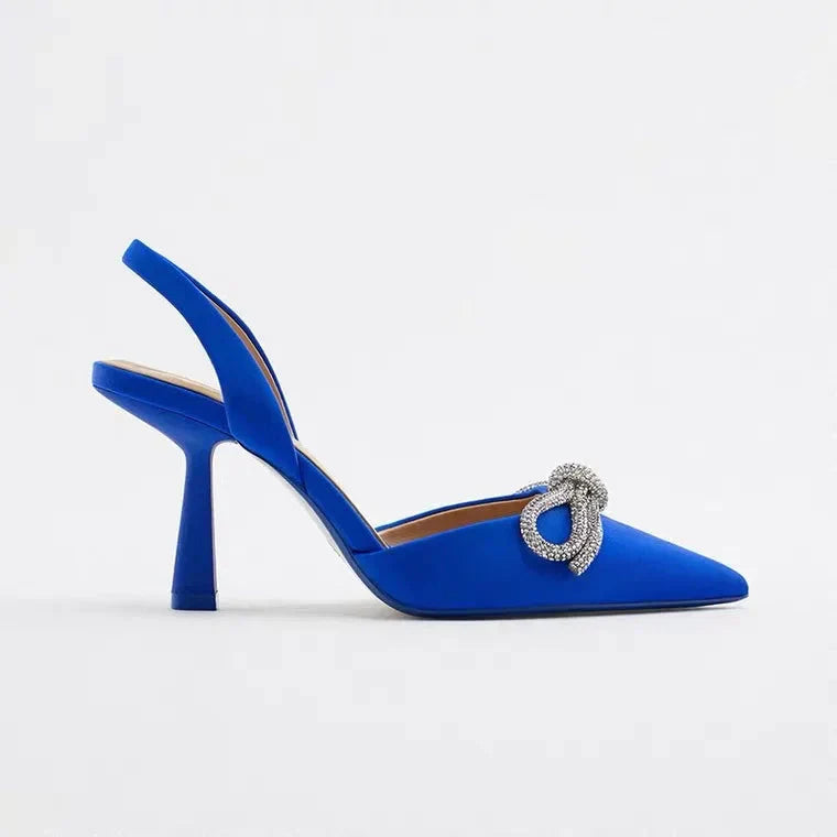 Lune London | Blue Women's Muller Shoes Baotou Bow Pointed High Heels Summer Fashion Hundred Sexy Women's Sandals Shoes Sandals High Heels